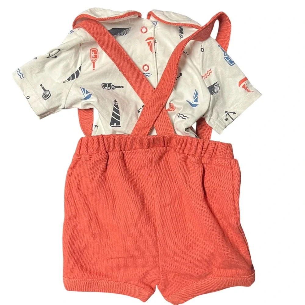 NWOT Caribbean Joe Baby Boy Nautical Bodysuit and Suspender Shorts Set 3-6 Month